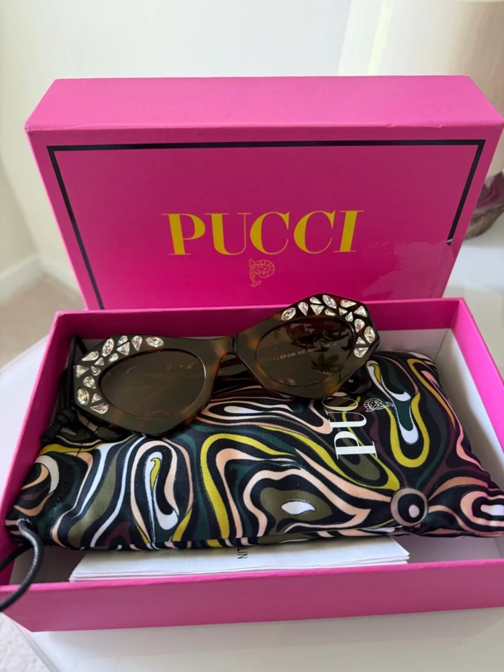 Pucci cat eye brown tortoise rhinestone sunglasses